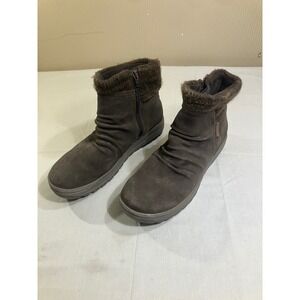 Baretraps Danna Brown Waterproof Suede Ankle Boots Womens 7.5M Ruched Collar